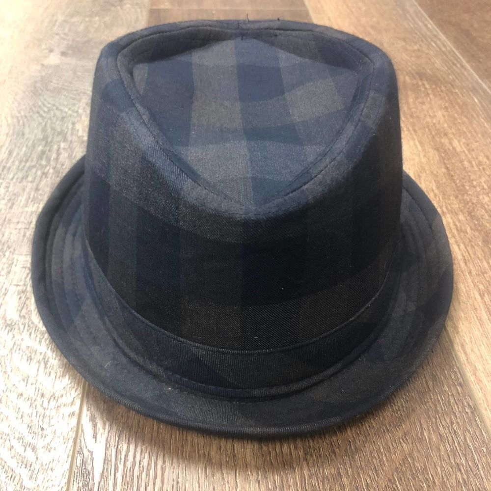 VINTAGE Y2K 2000s Trevero Plaid Blue Fedora Men's Hat - L / XL 22.5"